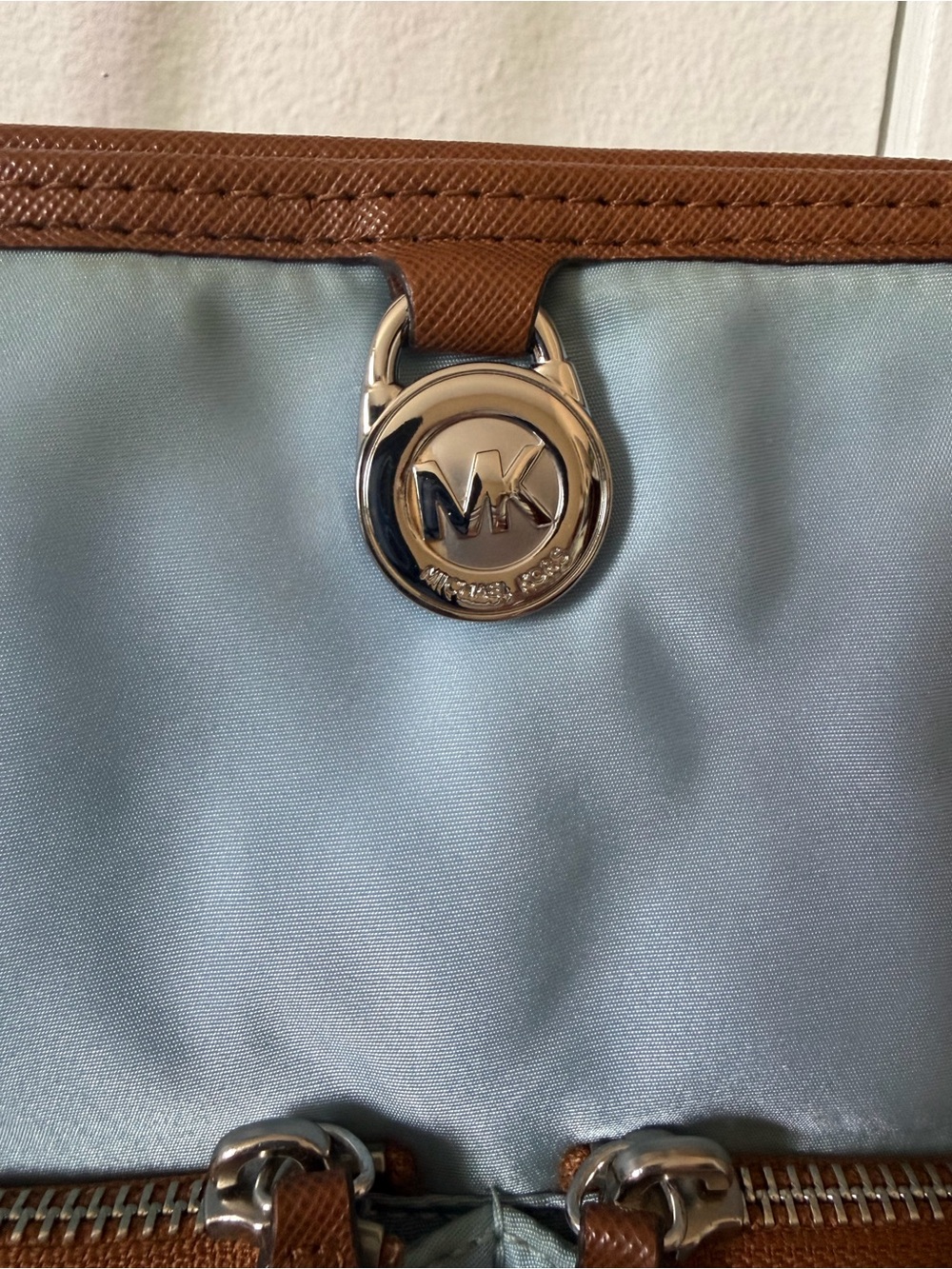 Michael Kors light blue nylon tote with brown leather trim - Picture 15 of 15